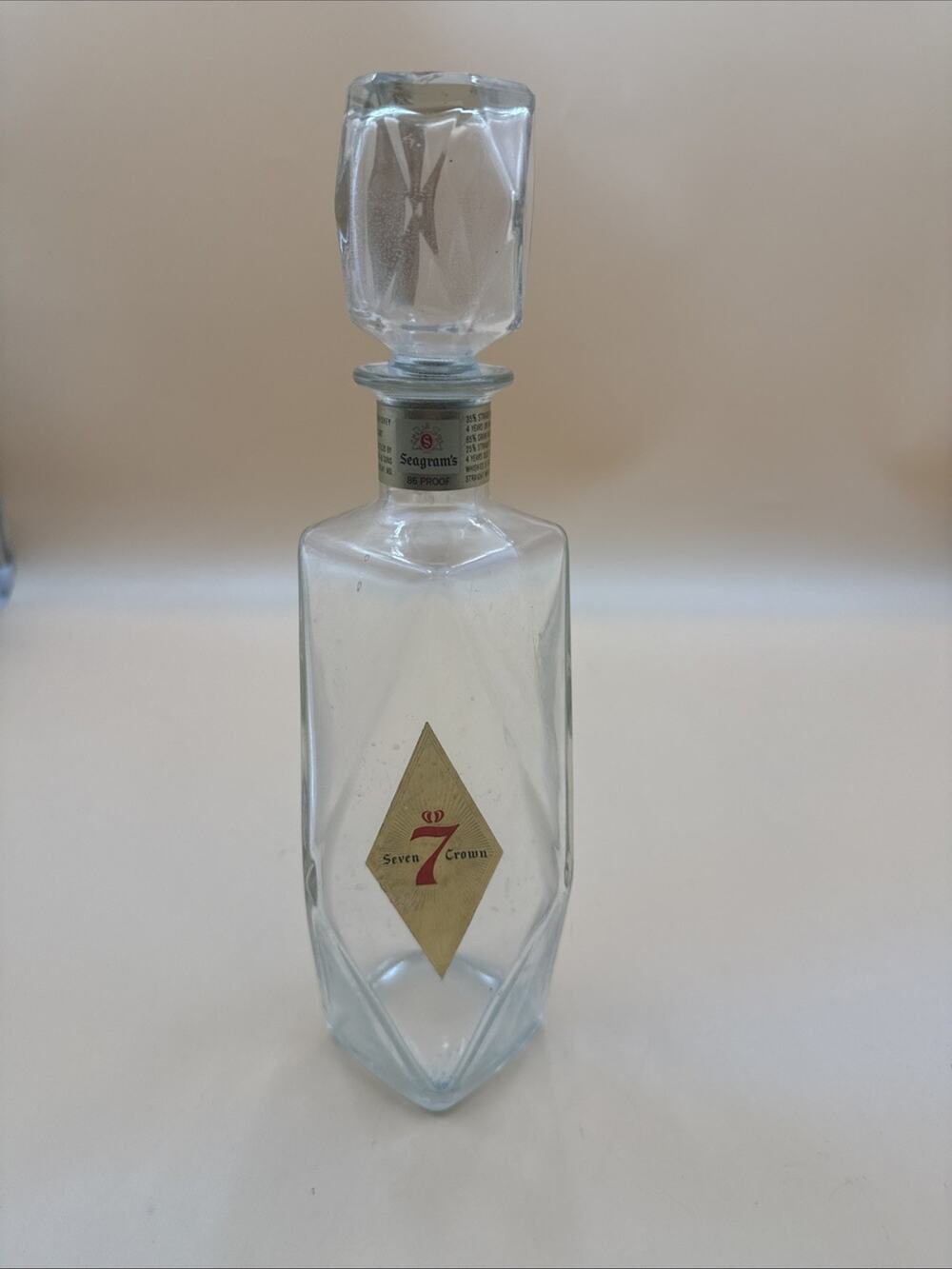 Vintage Mid Century Seagram’s Seven Crown Glass Decanter Bottle Geometric Sides